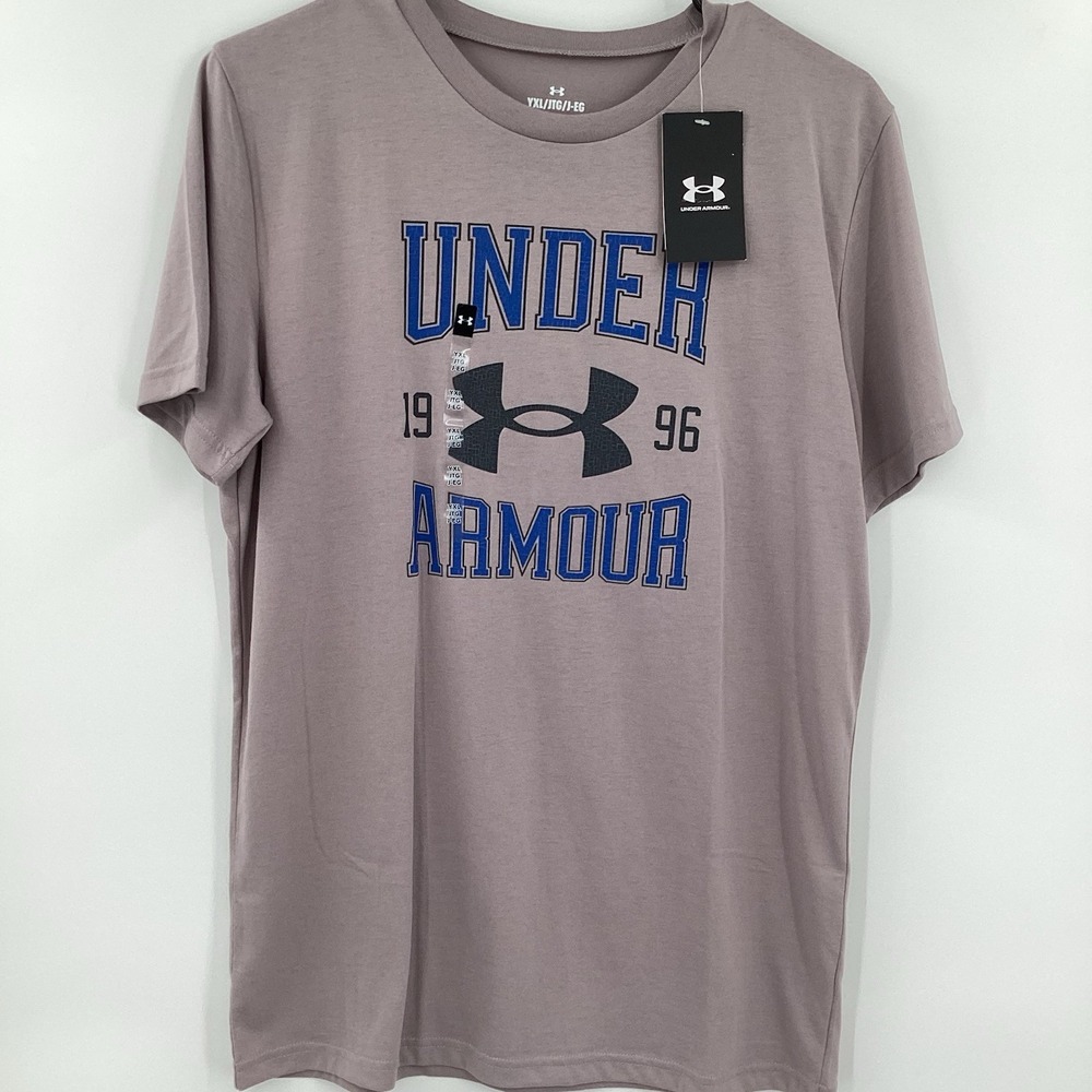 NWT Boys Under Armour Vintage Logo Short Sleeved Tee Youth XL Gray - Picture 2 of 6